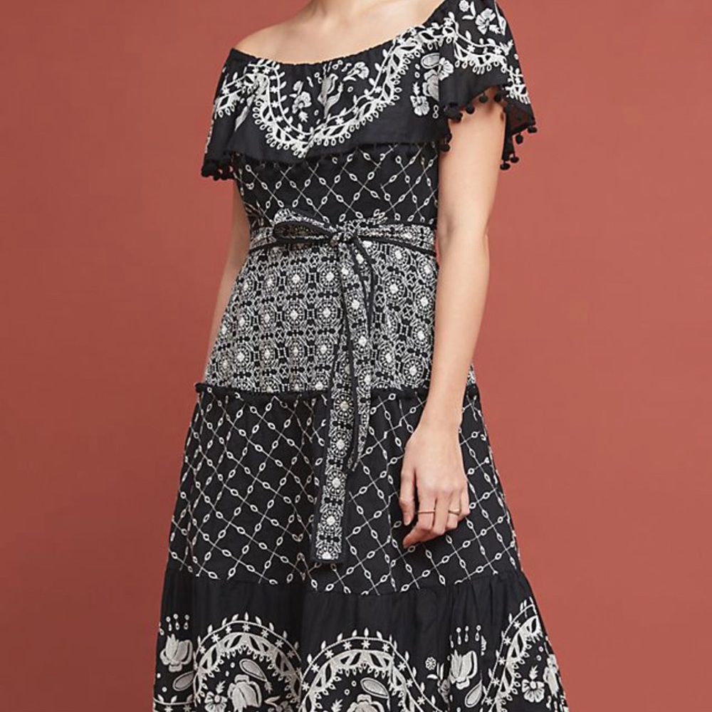 Marisol Off-the-Shoulder Anthropologie Embroidered Dress